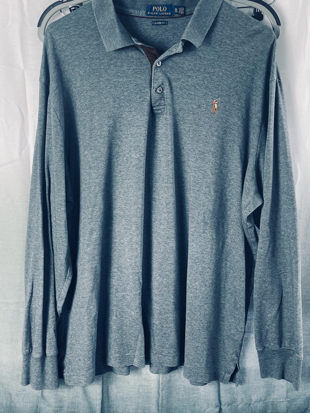 Polo by Ralph Lauren Men’s Long Sleeve Gray Polo Classic Fit Poly Pony Logo XL